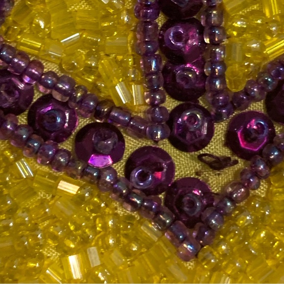 Moyno New York Vintage Yellow & Purple Sequins Beads Clutch Purse - Picture 11 of 12